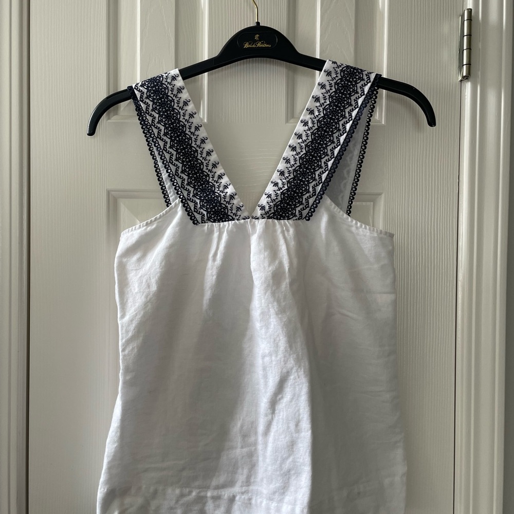 J. Crew White Tank Top with Black Embroidered V-Straps